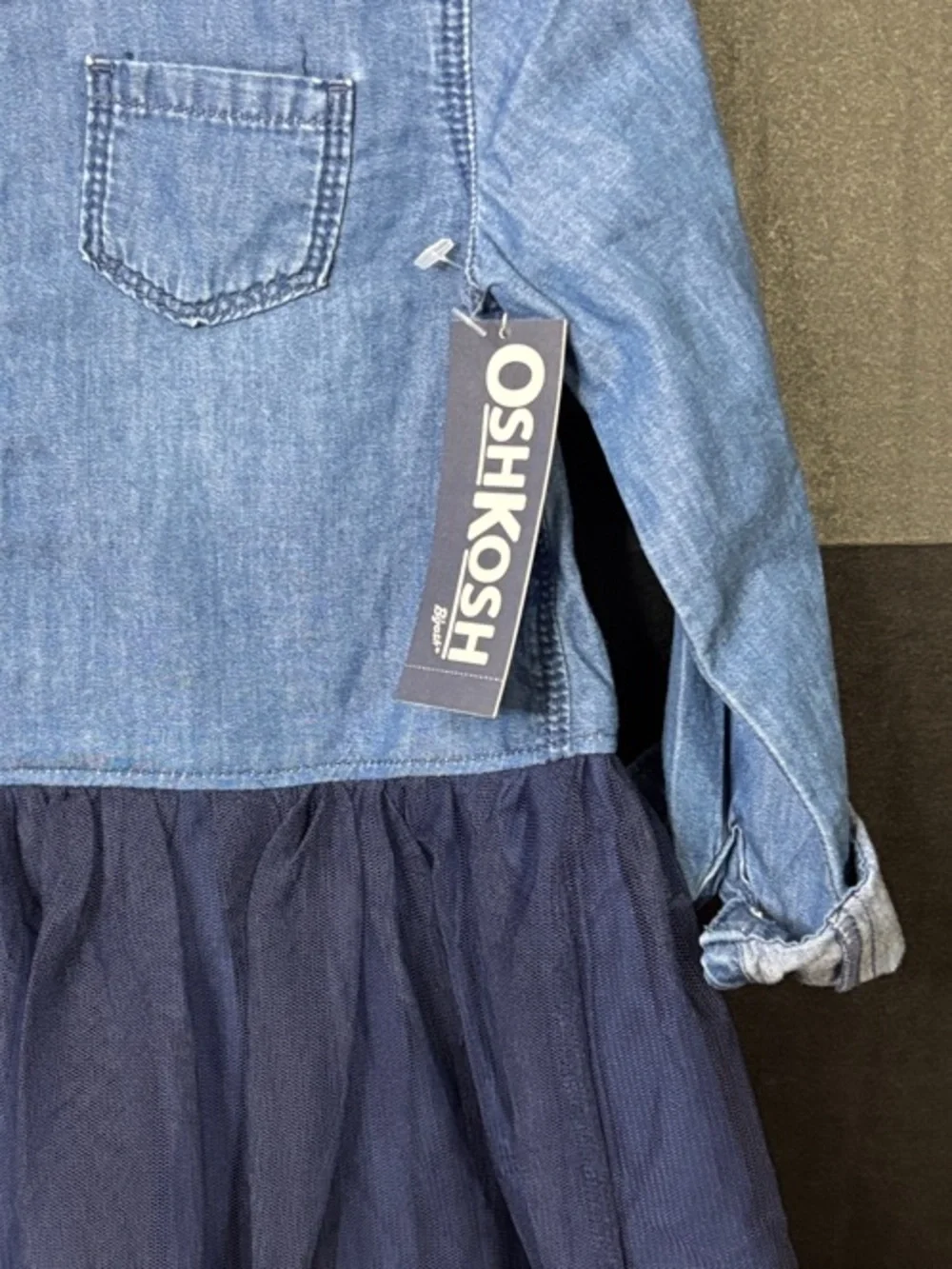 OshKosh B'gosh Light Blue Denim-Look Top with Navy Tulle Skirt 3T